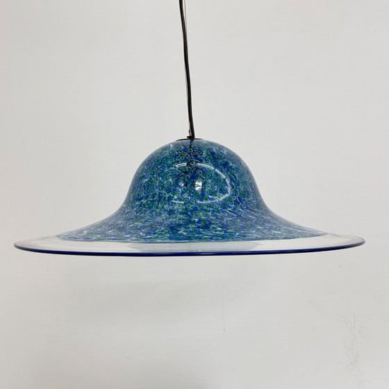 Image 1 of Lampada a sospensione in vetro di Murano blu Neverrino di Gae Aulenti per Vistosi Italia, anni '70