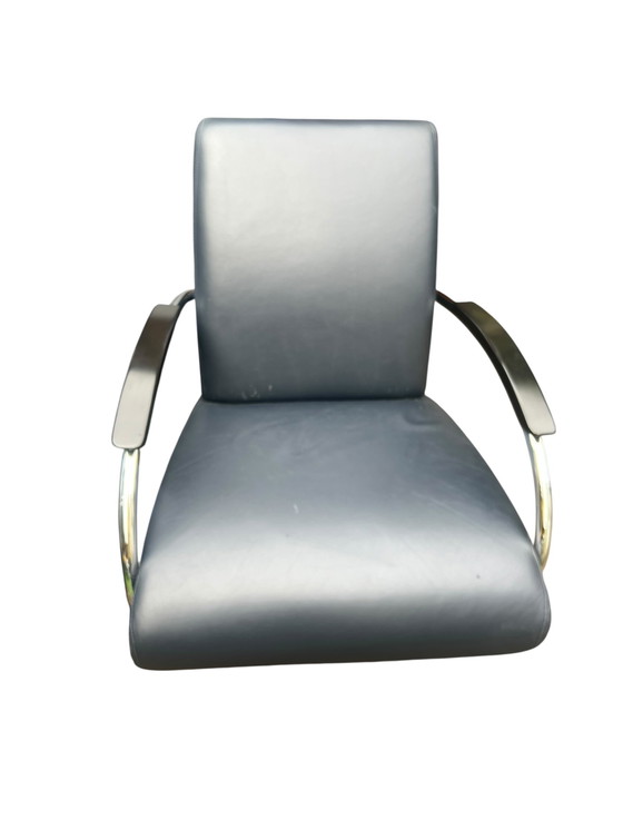 Image 1 of Set van 4 Jan des Bouvrie design fauteuils van leer model 5470 donkerblauw met certificaten