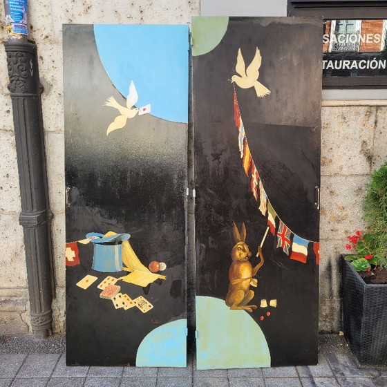 Image 1 of Coppia di pannelli dipinti “Magic”, Aldo Franceschini per Max Dif, anni ’70 – Francia