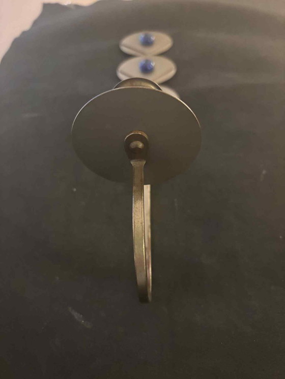 Image 1 of Raro portacandele da parete brutalista/industriale scandinavo con cabochon in vetro blu, Svezia c.1960