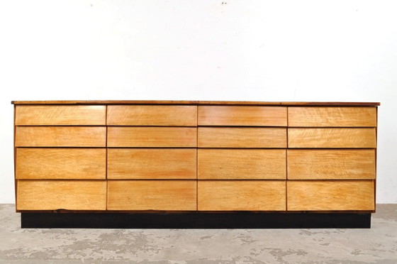 Image 1 of Vintage beech wood chest of drawers / store cabinet 1950s