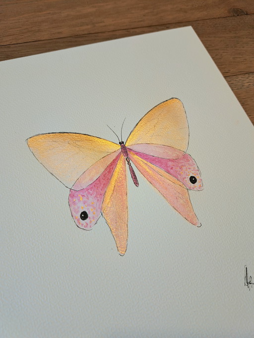 Watercolor Painting Butterfly With Gold Effect | With Frame