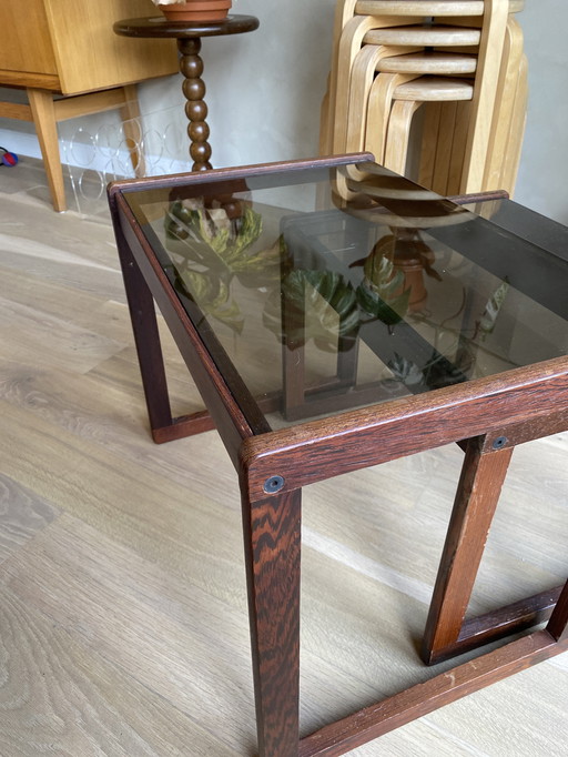 Vintage danish smoked glass beating tables vintage