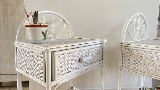 Image 1 of Coppia di comodini vintage in rattan