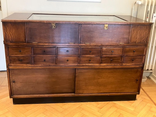 Einzigartige Antike Eichen-Ladentheke / Kommode mit Vitrine (1920er Jahre) – Ideal als Bar / Buffet – ladekasten, Wood