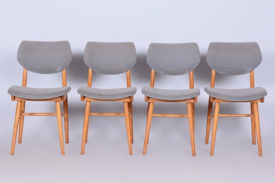 Set of Four Original Mid-Century Modern Chairs, Beech, Czech, 1960s – Jitona, Dining chairs, Textile, Wood (photo 5 of 15)