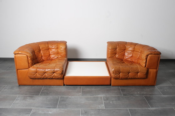 Image 1 of Lounge Set In Cognac Leather With Coffee Table By De Sede