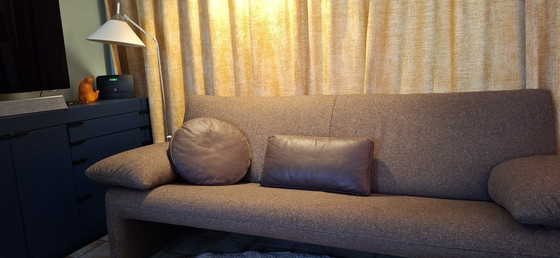 Image 1 of Set of 2 dark brown leather cushions, round and rectangular