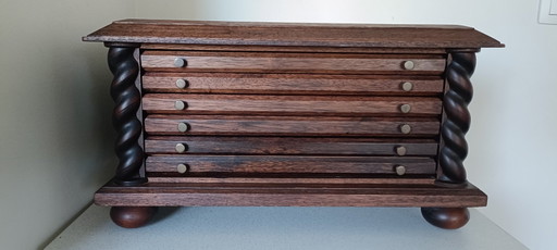 Magnifique Cabinet à Monnaies / Vitrine de Collectionneur en Bois Vintage
