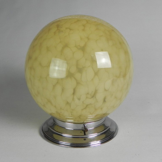 Image 1 of Art Deco plafondlamp, plafonnière met beige gewolkte glazen bol, jaren 30