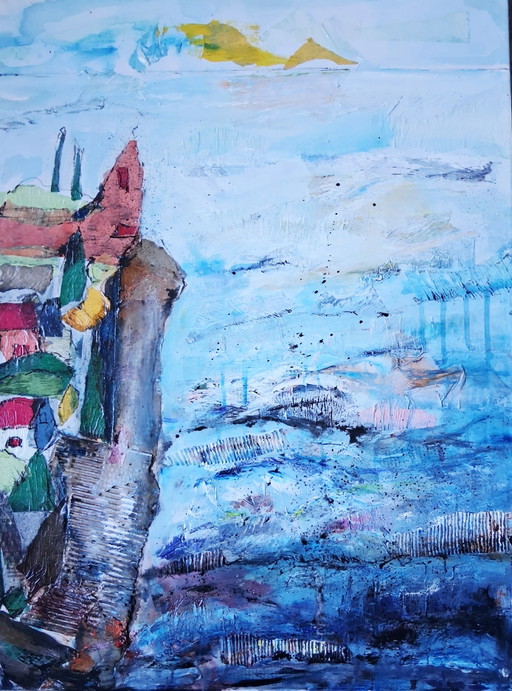 High And Dry, Mixed Media of Collage, Acrylic and Ink on Canvas. – schilderijen tekeningen, Paper
