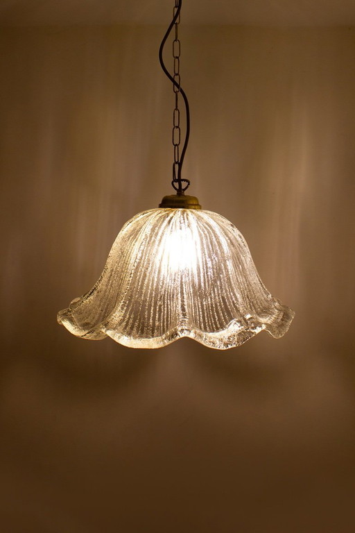 70s textured glass Massive pendant lamp