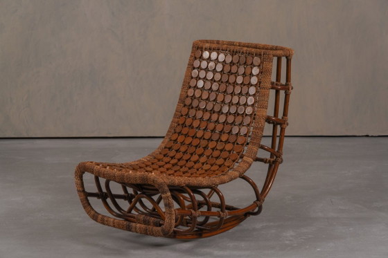 Image 1 of Fauteuil lounge vintage en bambou à dossier slingback, Allemagne années 1970