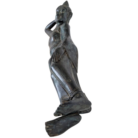 Bouddha Couché en Bronze Antique de Thaïlande avec Traces de Dorure, Statue Parinirvana, 77 cm – Sculptures (photo 5 of 7)