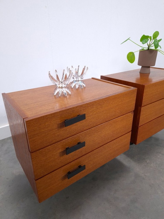 Image 1 of Set teak zwevende nachtkastjes met lades Denemarken