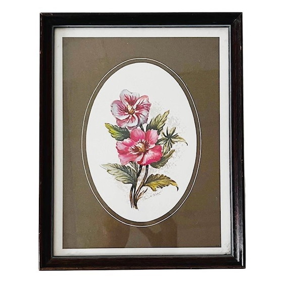 Image 1 of Impression de fleurs sur peinture vintage des années 1960