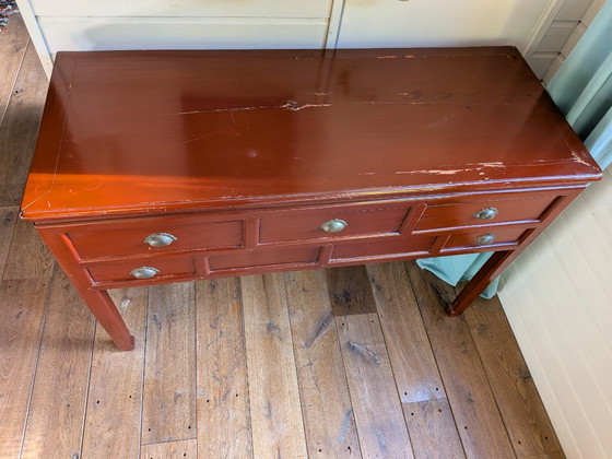 Console asiatique avec tiroirs, bois brun rougeâtre, Métal, Aziatisch (photo 9 sur 9)