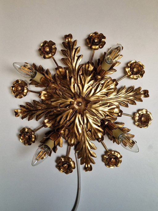 Plafonnier/applique murale florale dorée florentine – 42 cm par Illuminazione d'Arte S.N.C.