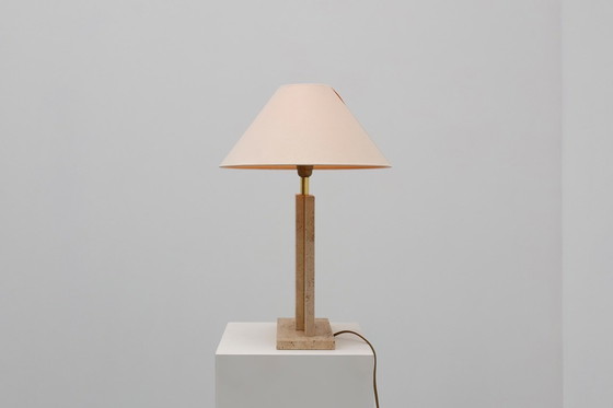 Image 1 of Travertin und Messing Tischlampe von Belino im Hollywood Regency Stil