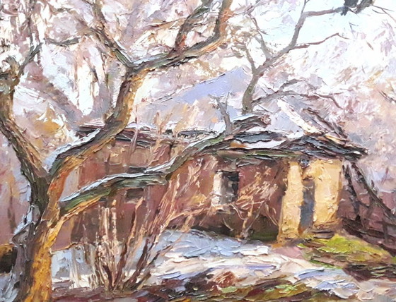 Original Oil Painting Rural Landscape Village Yard Old House Old Apple Tree – Paintings & Drawings, Canvas (photo 6 of 8)