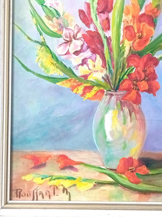 Image 1 of Oil painting on panel – Still life with gladioli