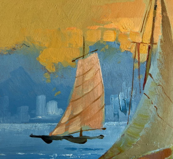 Image 1 of Original Oil Painting Evening Sea Landscape Sunset colors in the sea