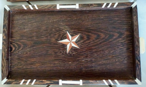 Image 1 of 6 bandejas Art Decó de palisandro con incrustaciones de hueso - Angloindio.