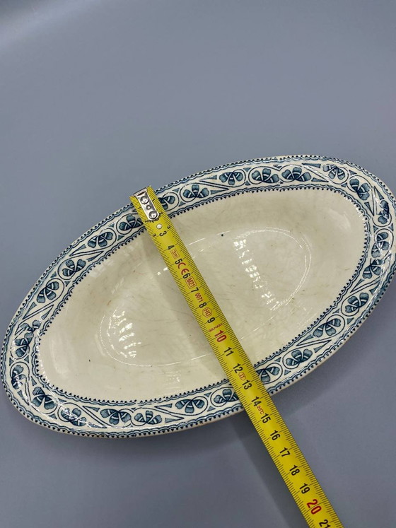 Boulenger ovale schaal van fijn aardewerk voor relish, blauwe decoratie, eind 19e eeuw – Decoratieve objecten (photo 4 of 5)