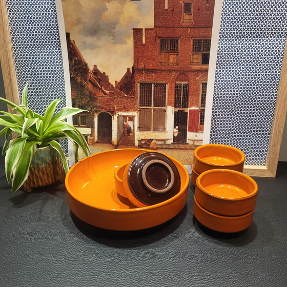 Image 1 of Juego de cuencos retro de color naranja y marrón