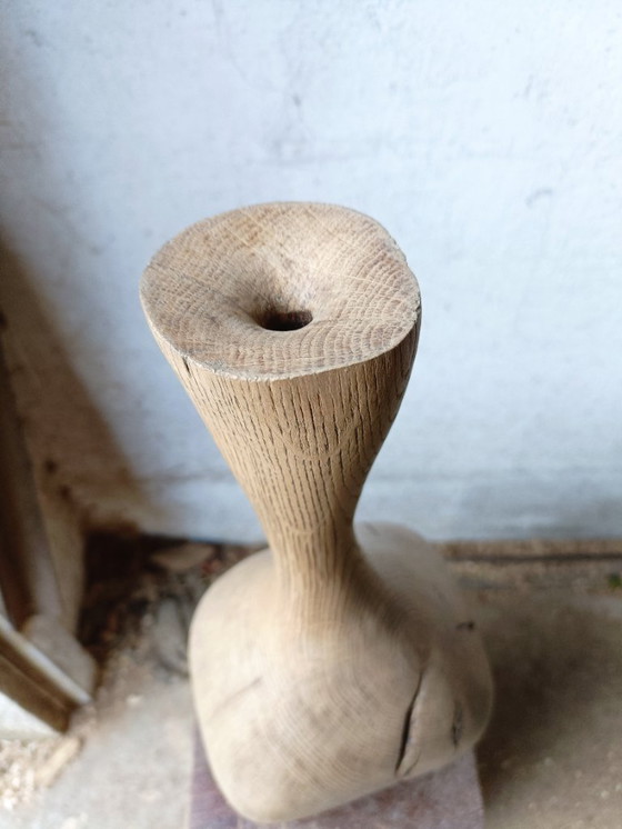 Image 1 of Large Vase/Bottle in Carved Solid Oak