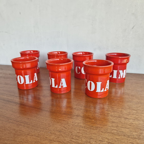 Image 1 of 70's Ceramic Vintage Orange Red Limo and Coke Mugs