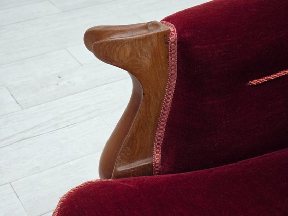 Image 1 of 1920-30s, Danish 2-seater sofa, furniture velour, ash wood, reupholstered.