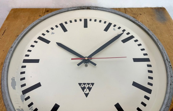 Image 1 of Industrial Grey Factory Wall Clock from Pragotron, 1960s