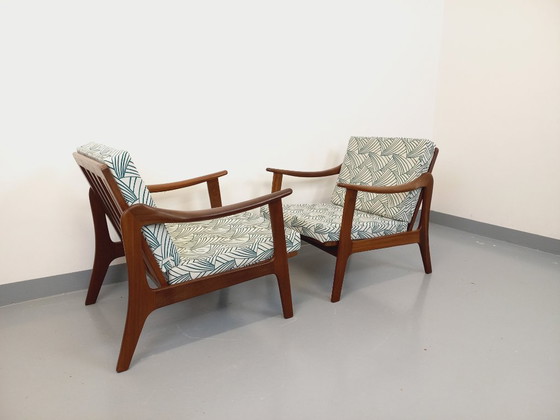 Image 1 of Pair of vintage Scandinavian armchairs by Arne Wahl Iversen for Komfort in teak and fabric from the 60s