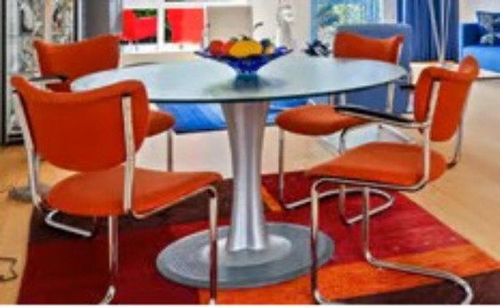Image 1 of Leolux LX round glass table with tree base in silver