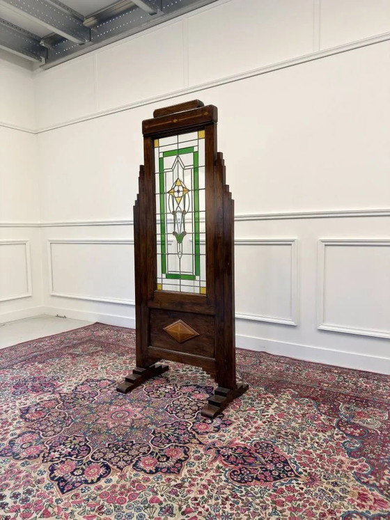 Engels Koloniaal Glas-in-lood Kamerscherm, Kamerschermen, Kristal, Bruin, Chesterfield (foto 3 van 13)