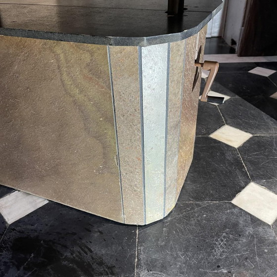 Table basse brutaliste en pierre, cuivre et laiton par Paul Kingma, années 1970 – Livres d'art, Copper, Brass (photo 8 of 17)