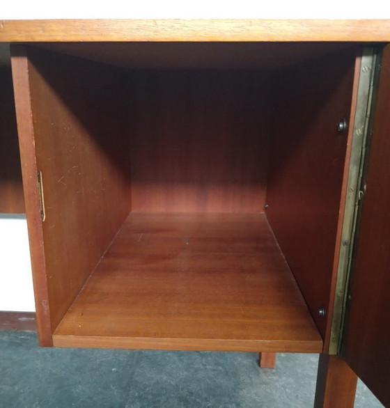 Image 1 of vintage desk with 3 drawers and 1 cupboard
