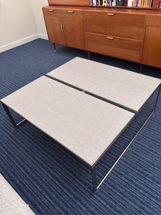 Image 1 of Table basse Metaform (100x100) plateau en céramique grise + piètement en acier inoxydable