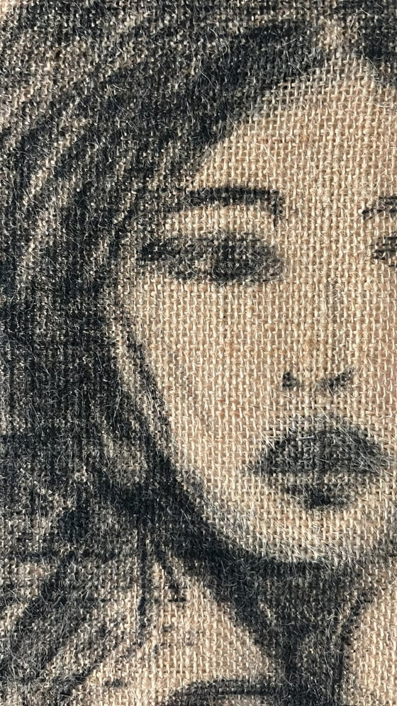 Handmade artwork on jute with walnut-colored frame – Paintings & Drawings, Other (photo 3 of 5)