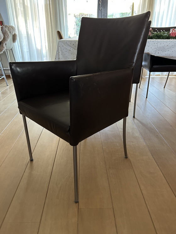 Image 1 of 4 bruin lederen eetkamerstoelen 