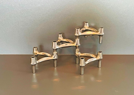 Image 1 of Set van 4 modulaire Nagel kandelaars Vintage 70s 