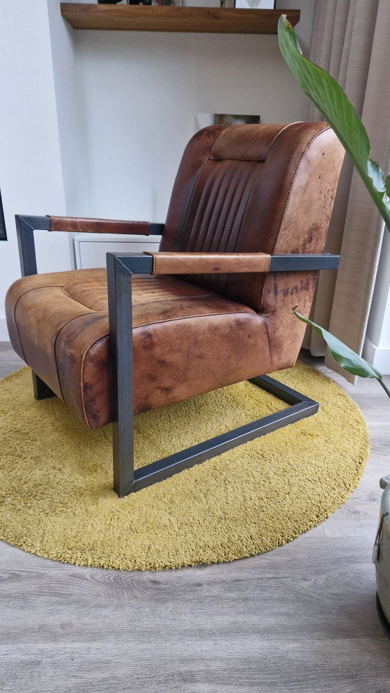 Fauteuil industriel en cuir véritable, Métal, Noir (photo 3 sur 6)