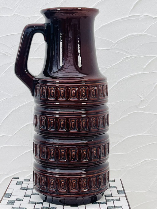 Brown vase with geometric relief from the 1970s, West Germany