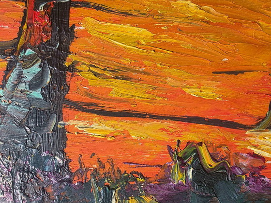 Peinture à l'huile expressionniste originale de paysage du milieu du siècle – Peintures et dessins, Toile (photo 10 of 11)