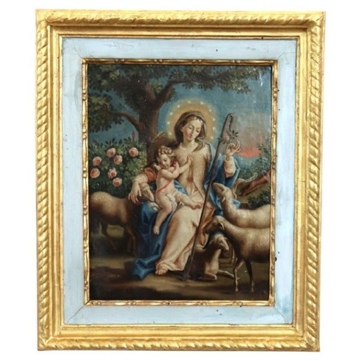 Mary the Shepherd, Signed Raphael Fogliardi and dated 1795, Italian Oil Painting on Canvas