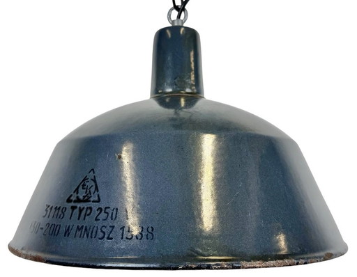 Lampada a sospensione industriale in smalto blu scuro di EMAX, anni '60