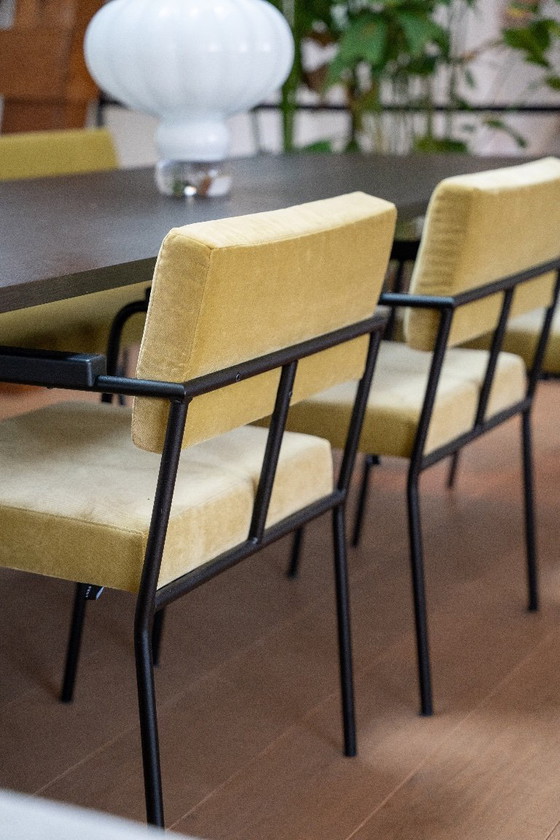 Image 1 of Fest Monday dining set: 3 chairs + bench (Royal Pistachio / black frame / armrest)