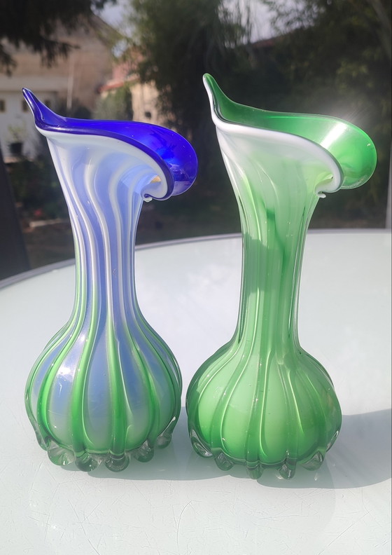 Paar Murano Jack in the Pulpit geblazen glazen Vazen ca.1970 – Murano Glass (photo 3 of 15)