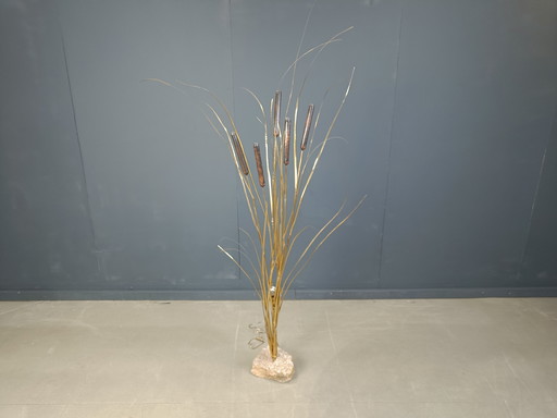 Lampadaire Vintage Cattail en laiton par Daniel D'Haeseleer, 1970